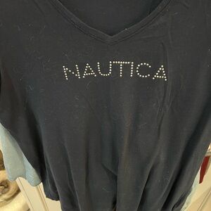 Nautica Navy Blue V-Neck T-Shirt